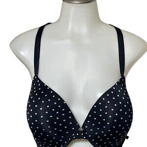 Victorias Secret 38DDD Black & White Polka Dot Push-Up Bra With Lace Racerback D